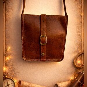 Patricia Nash Leather Crossbody Bag with Antique Map Design and Buckle